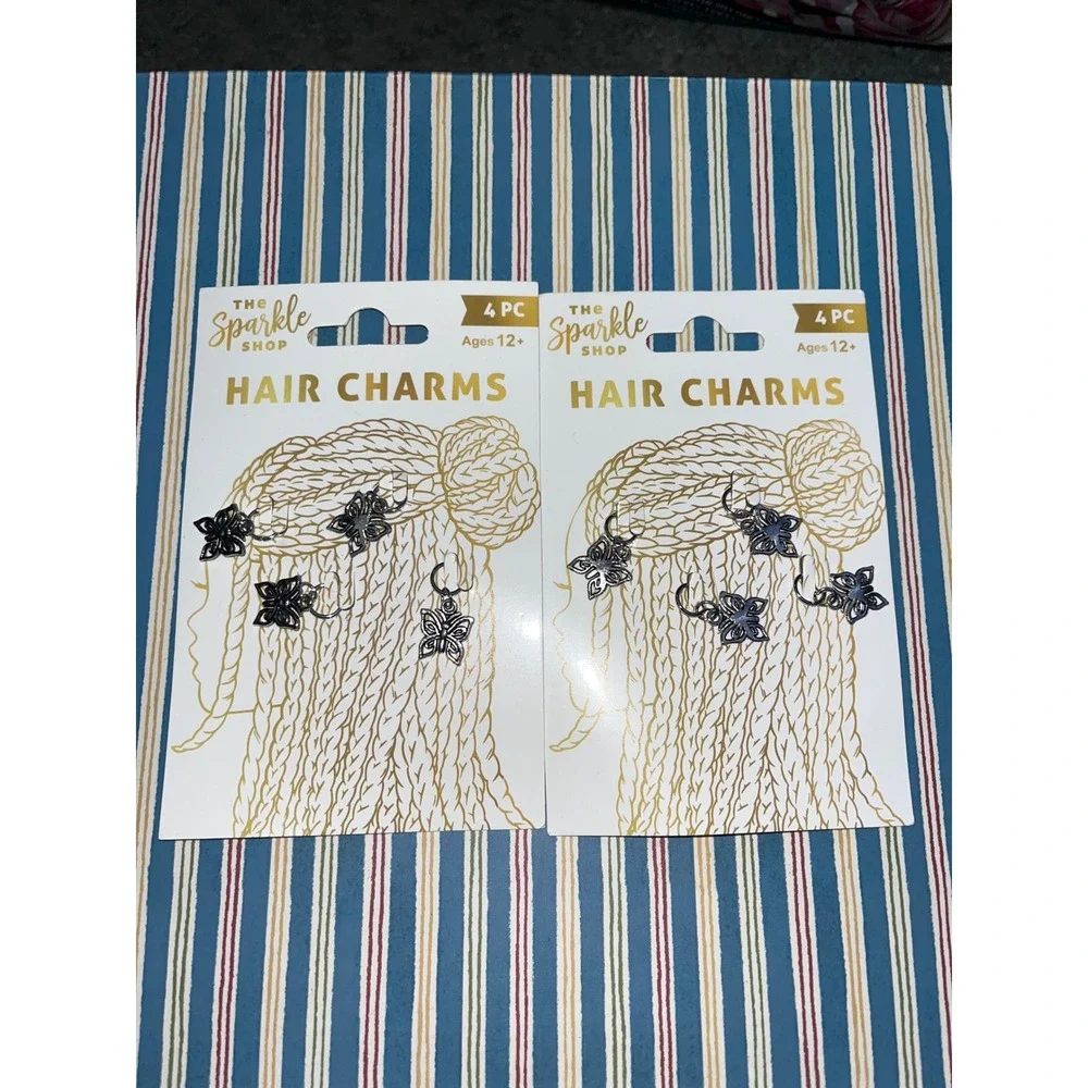 2 Packs The Sparkle Shop Butterfly Hair Charms Silver Tone 4 Pc Each